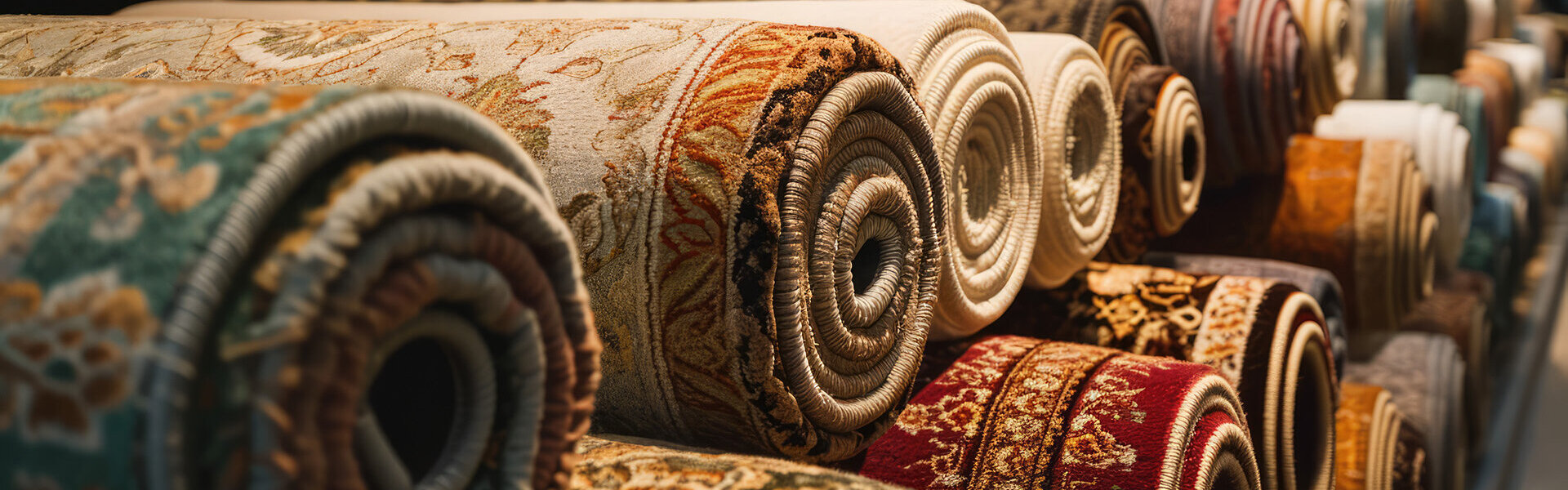 Mehrere Teppichrollen gestapelt