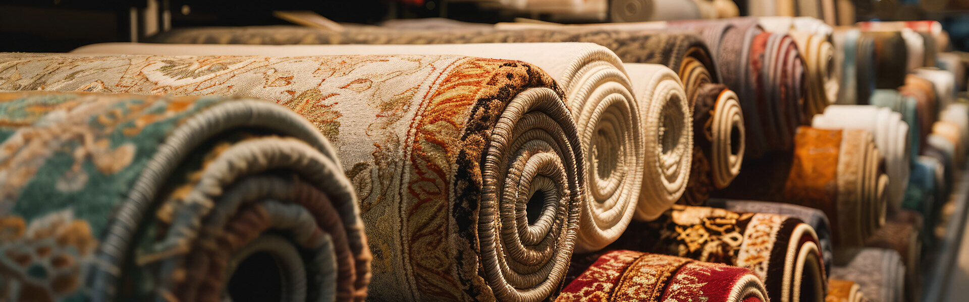 Mehrere Teppichrollen gestapelt
